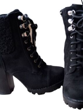 TOP Moda Black Lace-Up Platform Ankle Boots